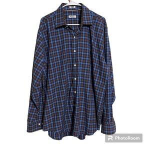 Peter Millar  Checkered Shirt Long Sleeve Button Up Cotton Mens Size XL